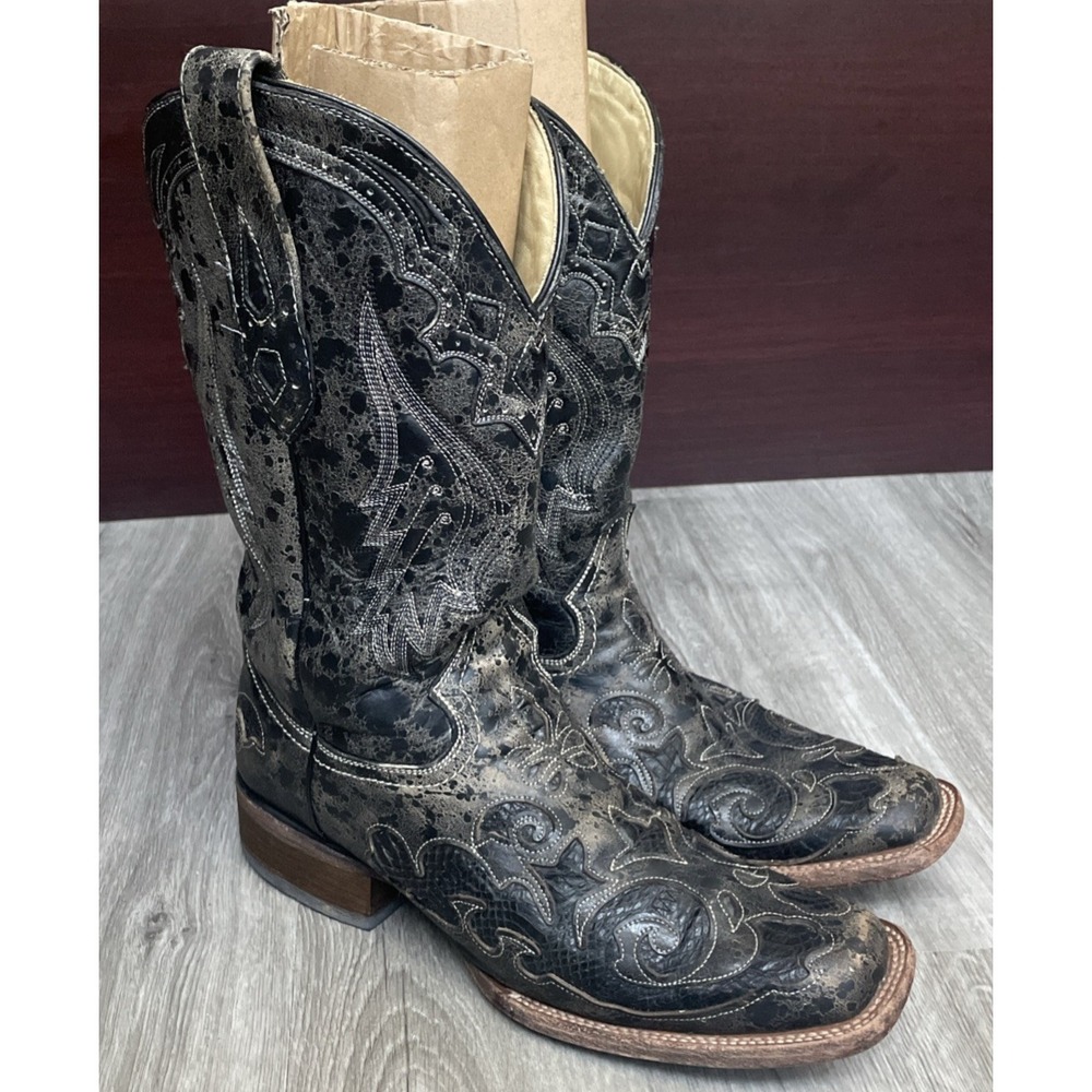 Corral Distress Leather Cowgirl Glitter Boots Women's‎ Size 9 M